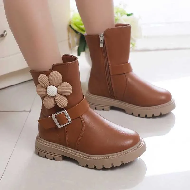 Boots Spring Girls Boots Versatile Flowers Cute 2024 Toddler Shoes Breatheable Simple Non slip Children Fashion Boots Drop Shipping y240912