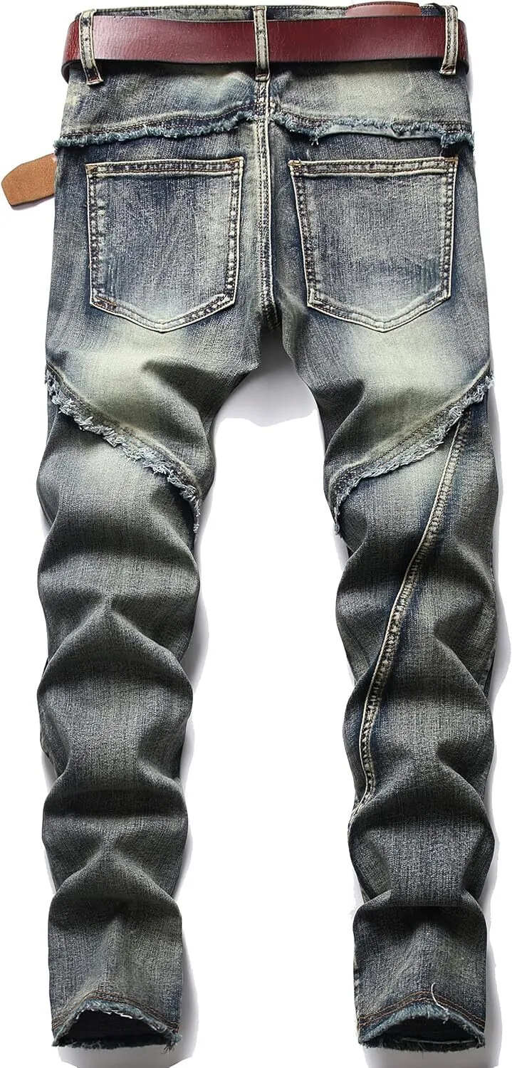 Distressed Jeans Moto Style Jeans Men's Skinny Fit Distressed