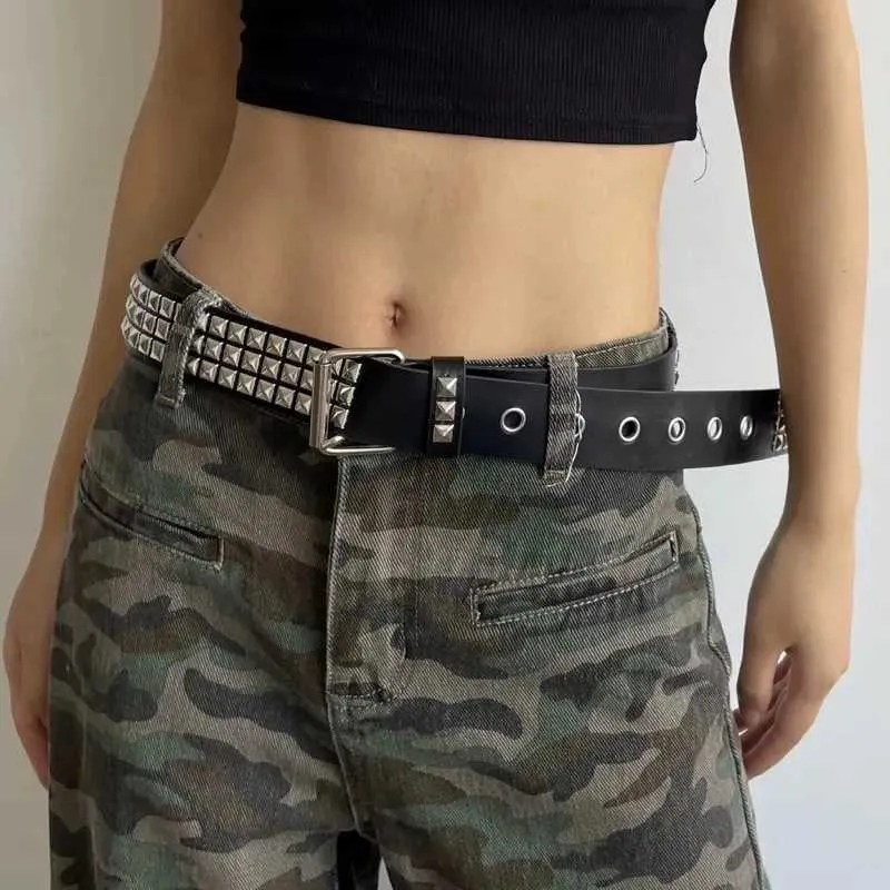 Gothic Square Bead Rivet Belt - Punk Metal Pyramid Belt for