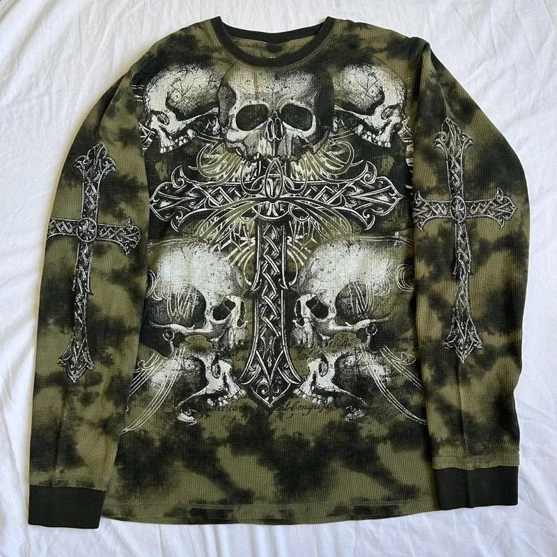 Cyber Grunge Cross Skull Printed xxxl t shirts - Y2K Autumn