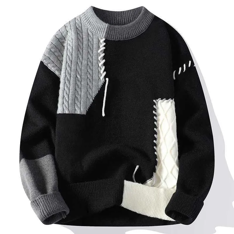 Fashion Geometric Stitching O-Neck Long-Sleeved Sweater Fashion Geometric Stitching O-Neck Long-Sleeved Sweater