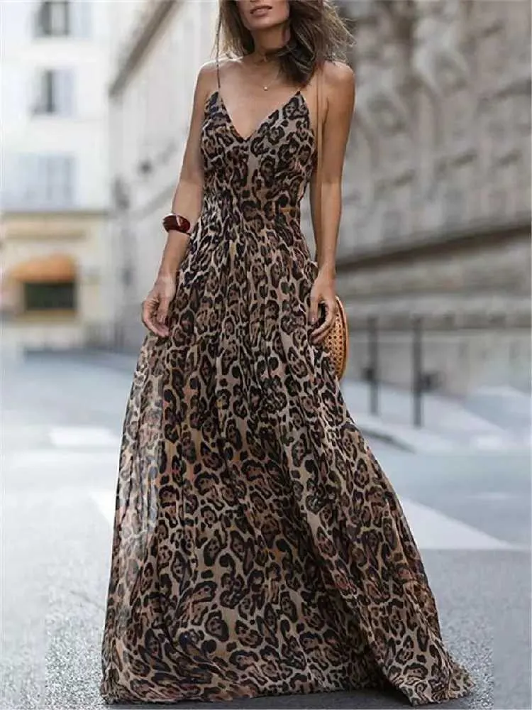 Elegant Coral For Wedding Guest Maxi Dress Nordstrom Rack Evening Gowns  Floerns Women's Leopard Print Spaghetti