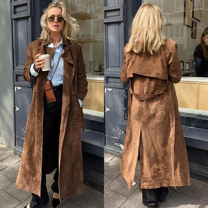 Muscularfit Faux Leather Long Trench Coats Men Vintage Suede