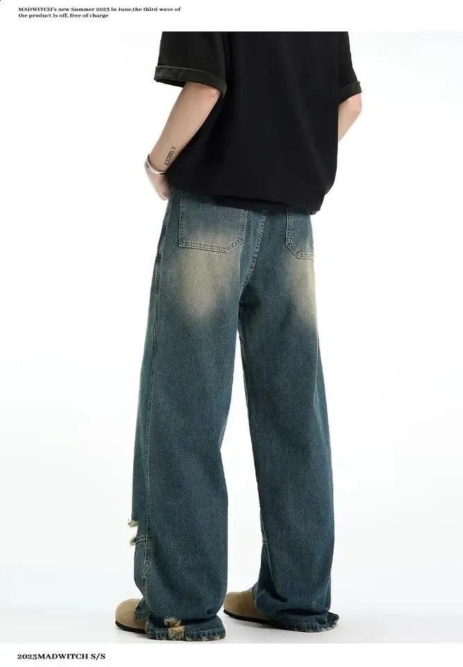 Mens Wide Leg Gradient Wash Denim Jeans - Baggy, Straight