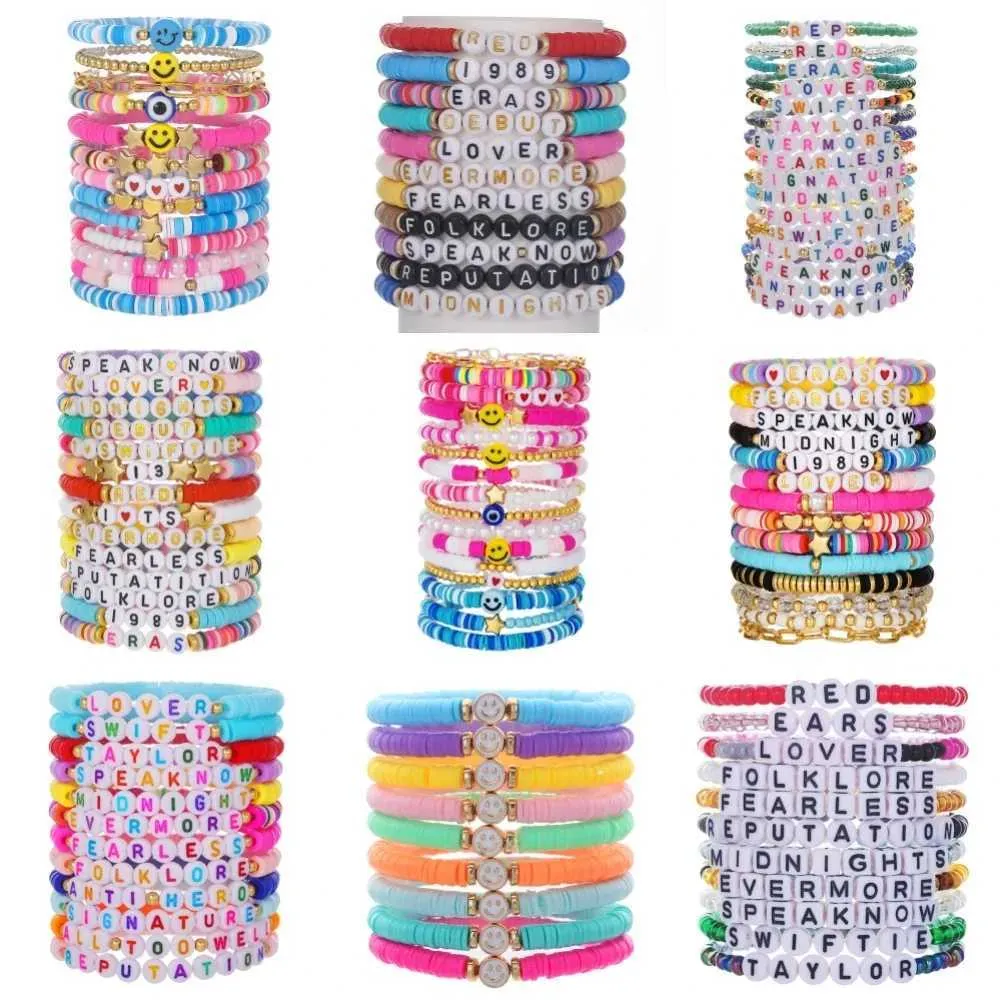 Vintage Boho Style Polymer Smiley Face Bead Bracelet Set for Women - Swift Music Concert Friendship Bricelet for Couples (X240912)