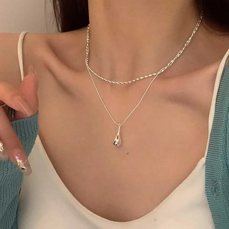 【STONEHENgE】Silver Material Water Drop Necklace SC25A36E DHgate.com:Sterling Silver Double Layer Water Drop Necklace