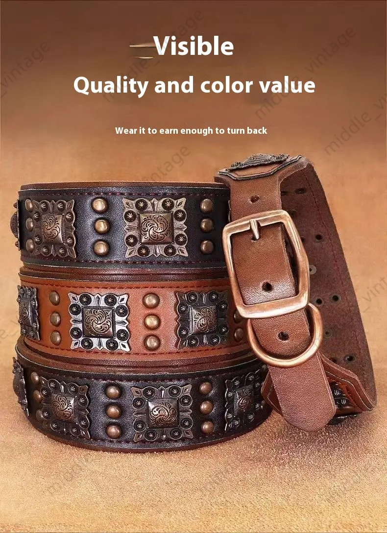 DHgate Premium Handmade Vintage Cowhide Leather Dog Collar with Rivets for Large Dogs and Senior Mastiffs Pet Supplies