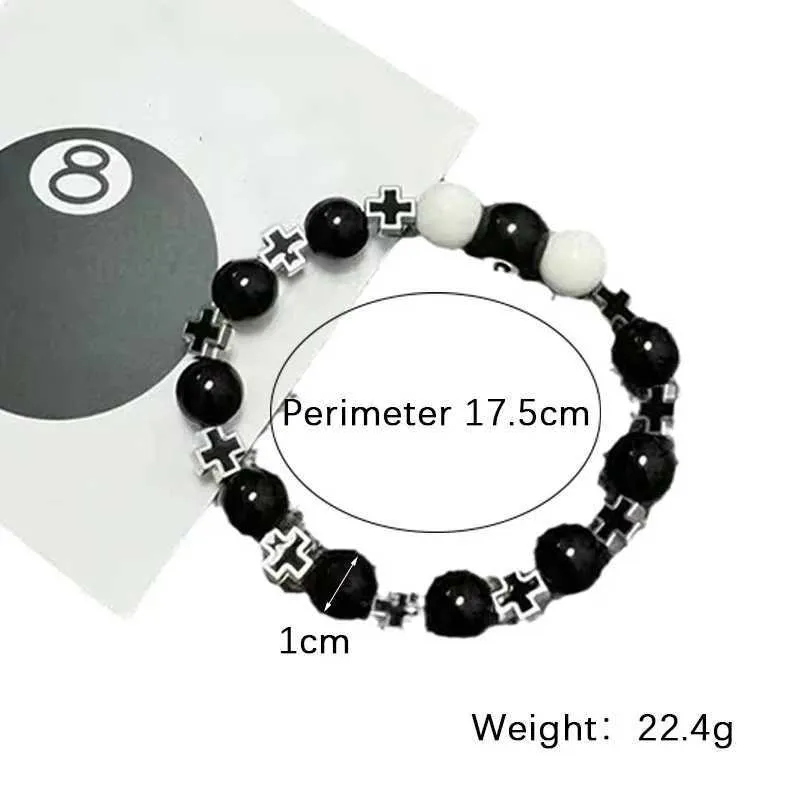MOO&LEE Beaded Cross Bracelet For Men & Women - 8mm White & Black Beads With Black Cross Charm, Stretch Fit