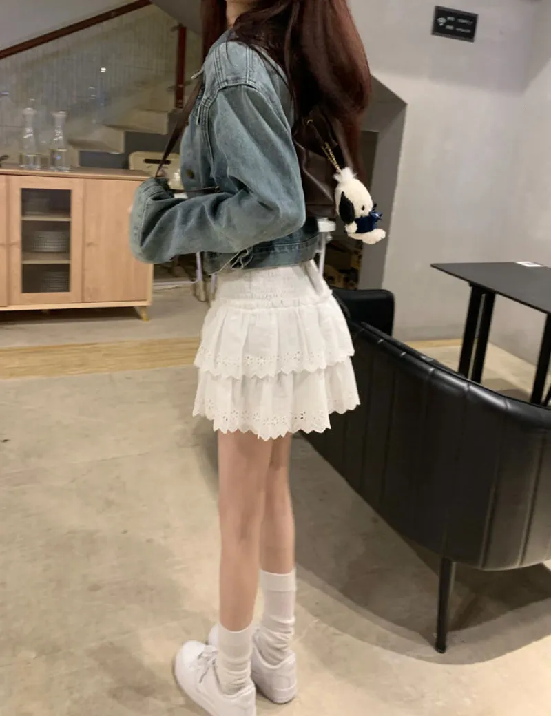 Sweet Lace Embroidered Ball Gown Cute Mini Skirts With Elastic 