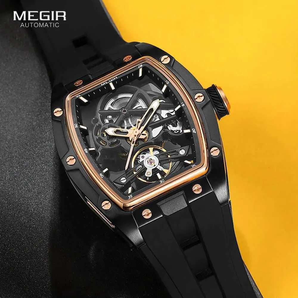 Wristwatches MEGIR 2242 Blue Automatic For Men Sport Waterproof Stainless Steel Mechanical Wrist With Sile Strap Skeleton Dial Q240903 From Us arizona 16.64 DHgate.Com