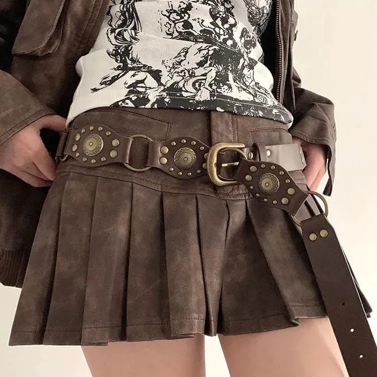 Vintage Wide Leather Waist Belt Boho Y2k Faux Leather Wide