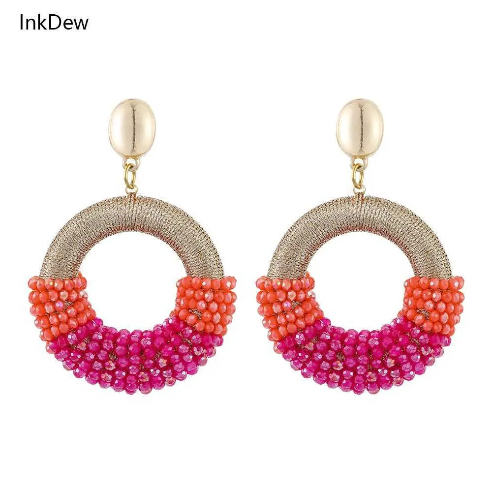 Dangle Chandelier INKDEW Half String Half Bead Drop Earrings Handmade Crystal Beads Earrings For Women Jewelry Big Long Earrings Jewelry EA068 Q240905