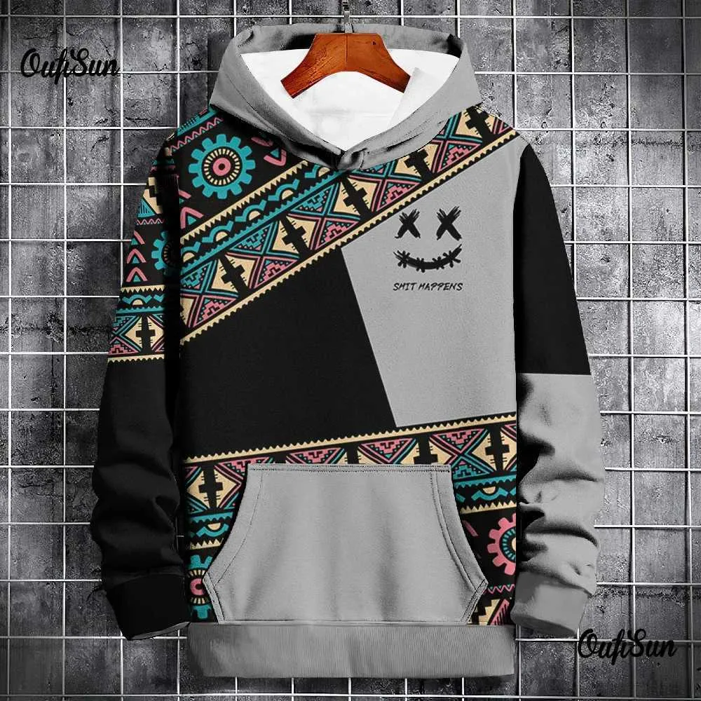 Vintage Cartoon Graphic Print Mens Colorblock Hoodie Daily