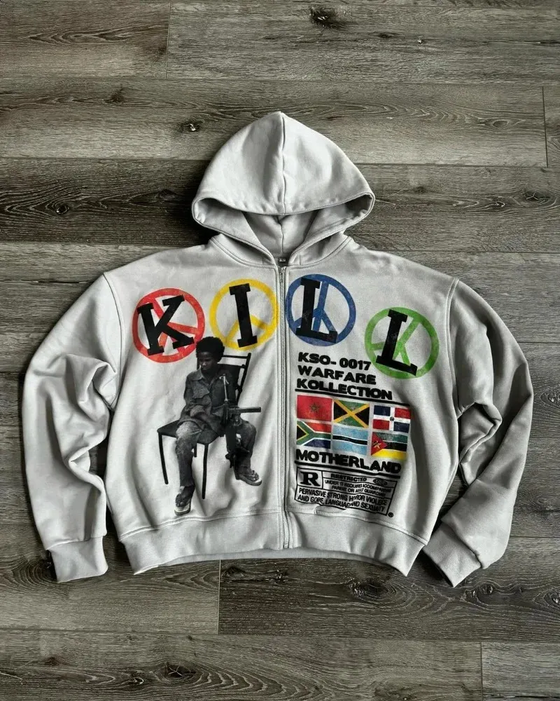 Communication Card Jacket Oversized Harajuku Hooded Zipper Jacket with Card Communication Print ...