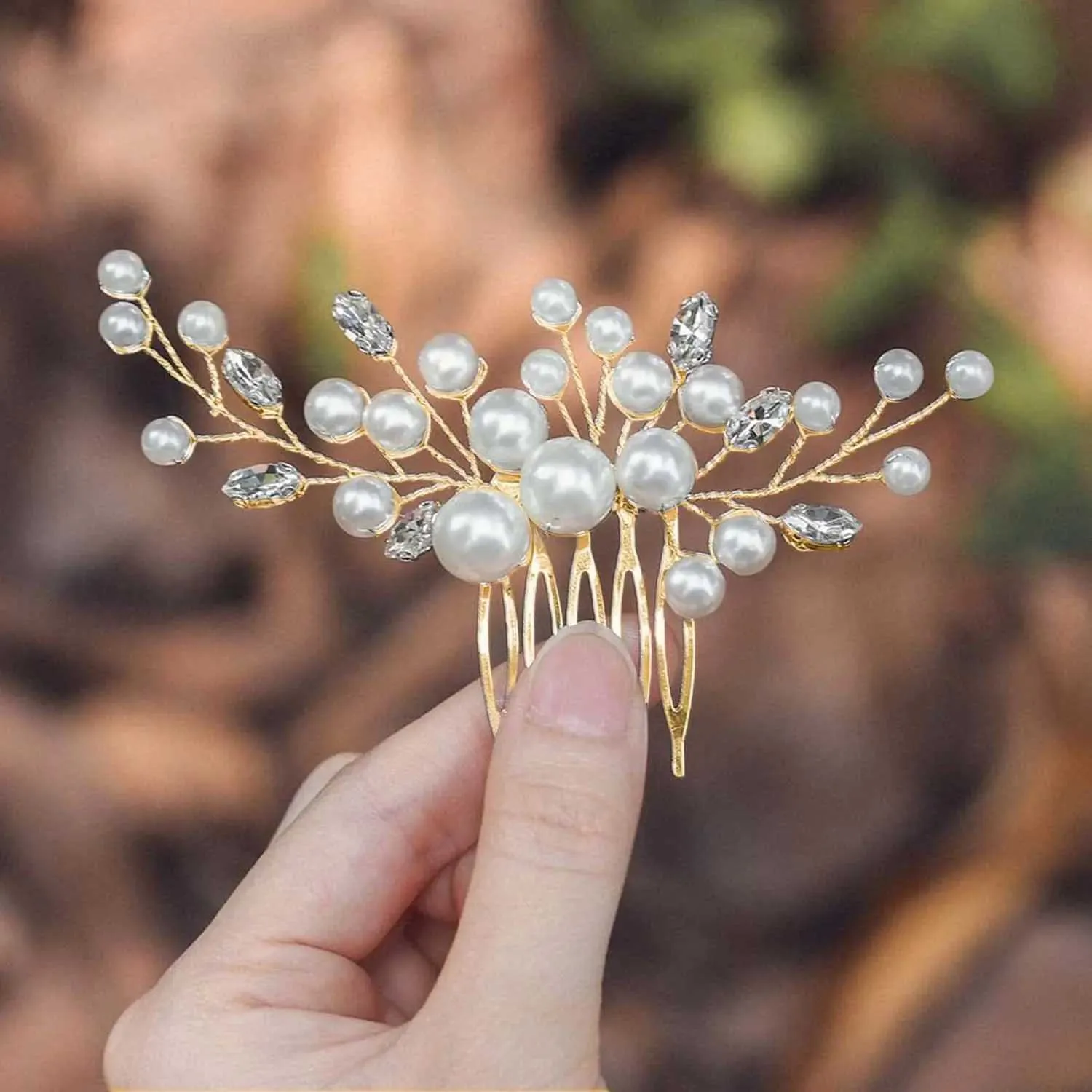 Bridal Hair Comb with Alloy Pearl - Handmade Wedding Hair  display picture 2