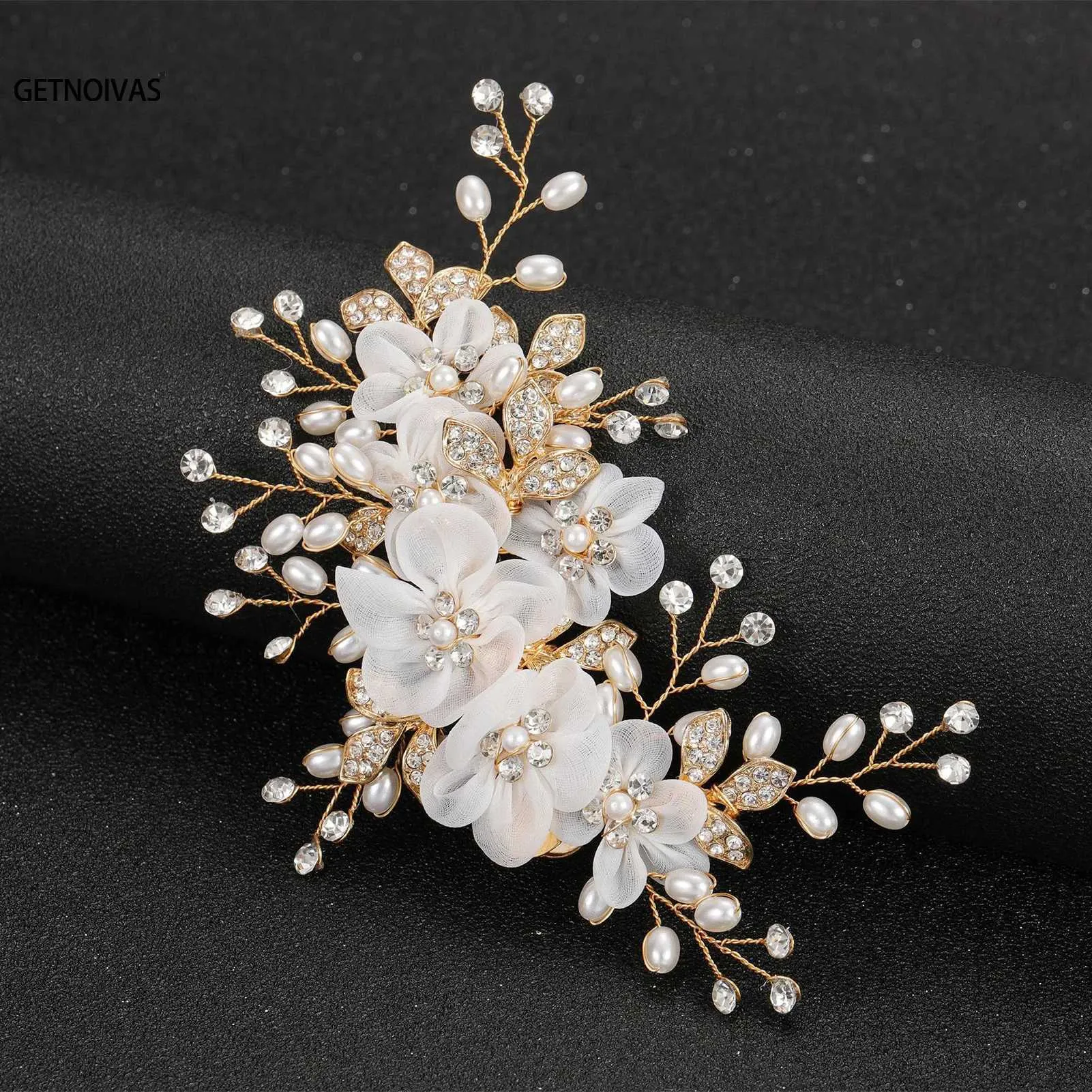 Bridal Crystal Pearl White Flower Hair Clip Floral Plant 