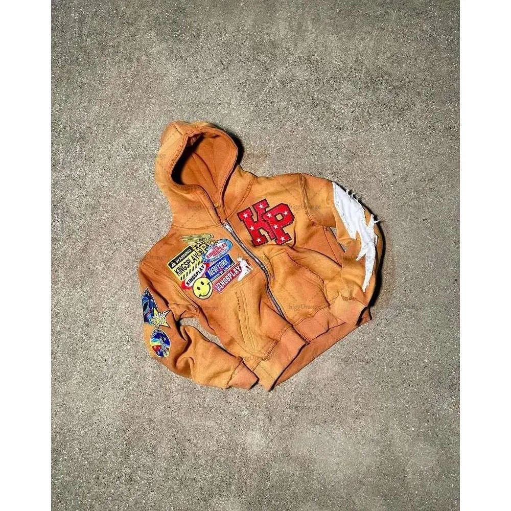 Amerikansk broderad överdimensionerad huvtröja för män Y2k High Street Modemärkeskläder Lös retro dragkedja tröja för kvinnor_voghion.com