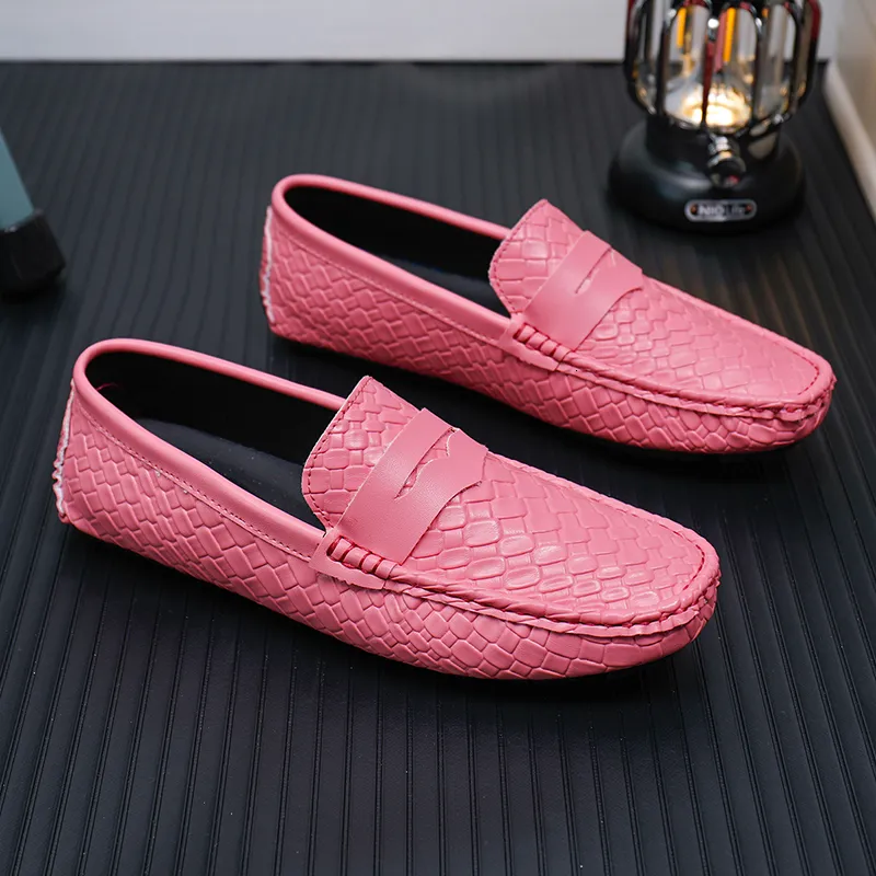 Pink Men's Wedding Footwear Bulk Mens Yellow Pink Moccasin