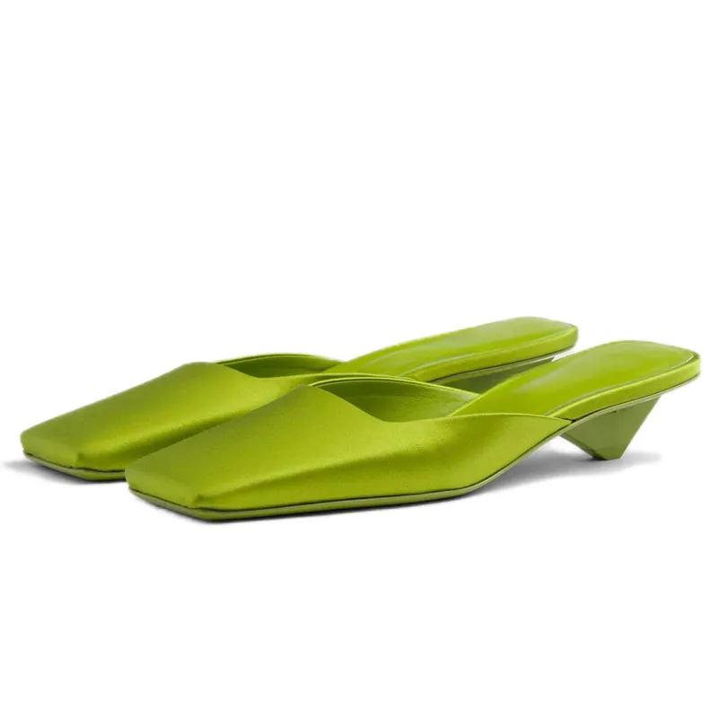 Square Toed High Heels: Elegant Satin Low Heel Sandals With Square