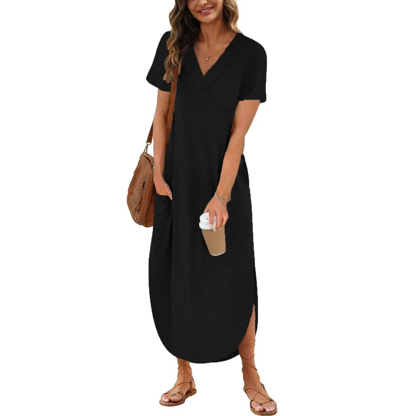 Womens long vest dress floor-length short sleeve pullover cotton blend  chiffon W240913 from Dhgate Basic & Casual Dresses - price 24.07
