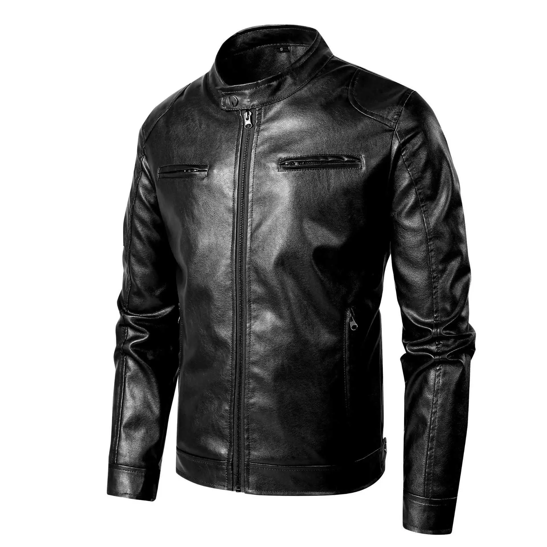 Mens Brown Faux Leather Motorcycle Jacket Slim Fit Biker Jacket