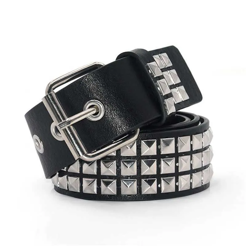 Black Leather Waist Chain Belt with Bullet Studs - Gothic