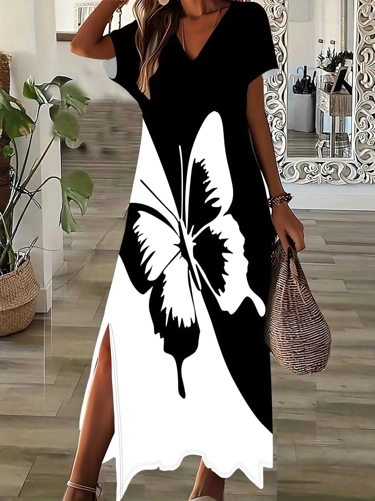 3D Butterfly Print Womens Split V-Neck Floor-Length Chiffon Dress Short  Sleeve Casual Summer Streetwear from Dhgate Basic & Casual Dresses - price  23.26