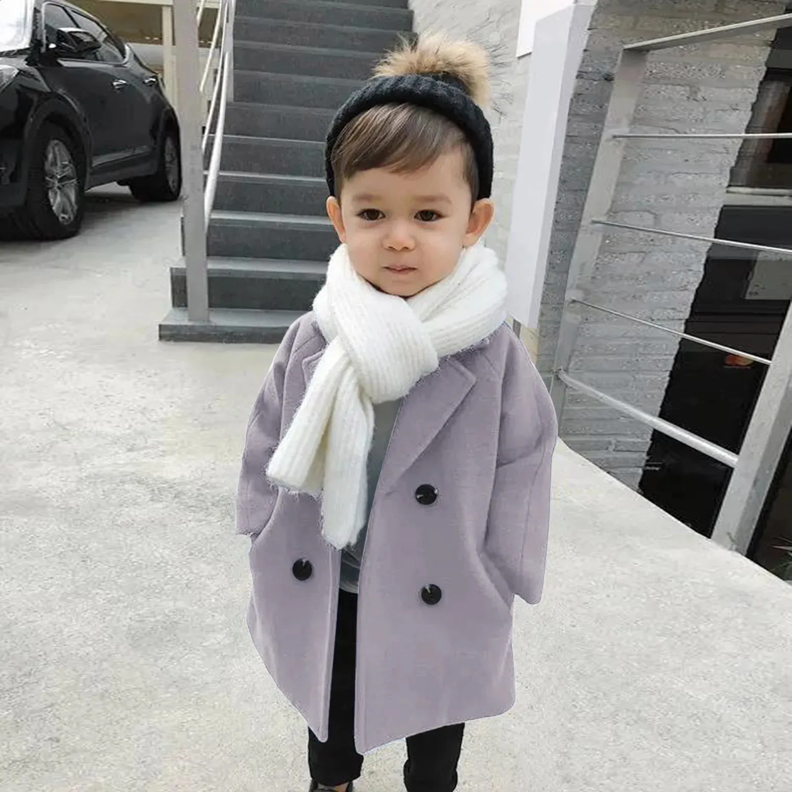 Toddler Kids Plaid Jacket Solid Coat Elegant Notched Double Breasted Wool Trench Ski