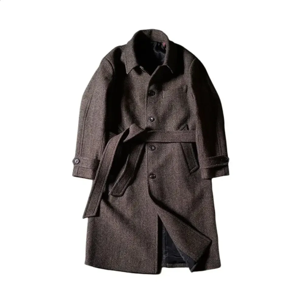 ＜H＞DOUBLE-DEALER BALMANCAAN COAT Mens Wool Overcoat Herringbone Tweed Balmacaan Coat: Elegant