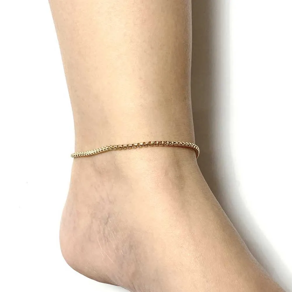18K Gold Bracelet Womens Style Ankle Chain Solid Color Stainless