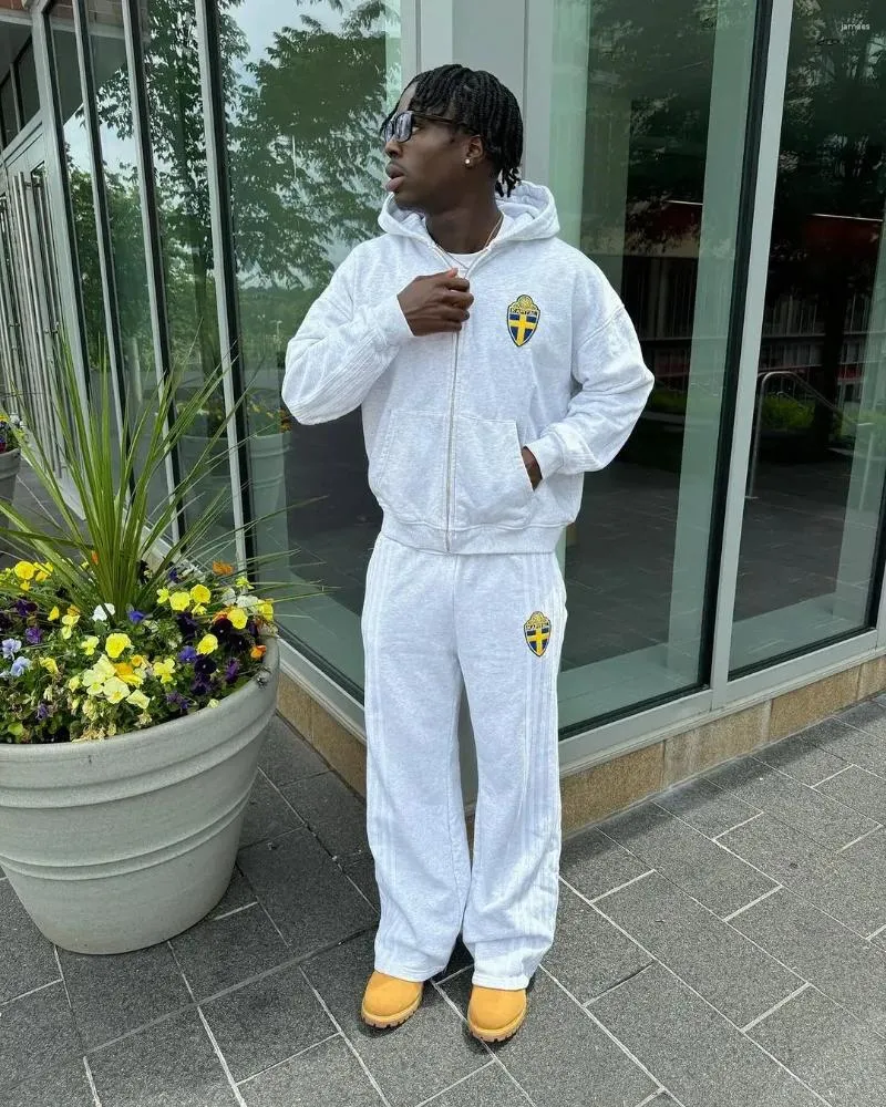 Men's Tracuits European And American Simple Classic Striped Hoodie Two-piece Set Men Street Retro Trendy Tracuit_voghion.com