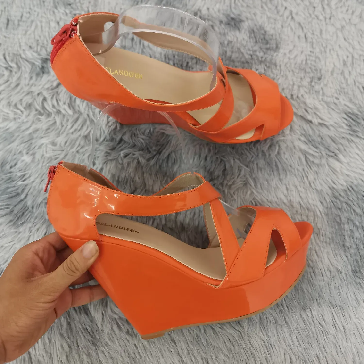 Women s High Heeled Wedge Sandals with Strap and Platform