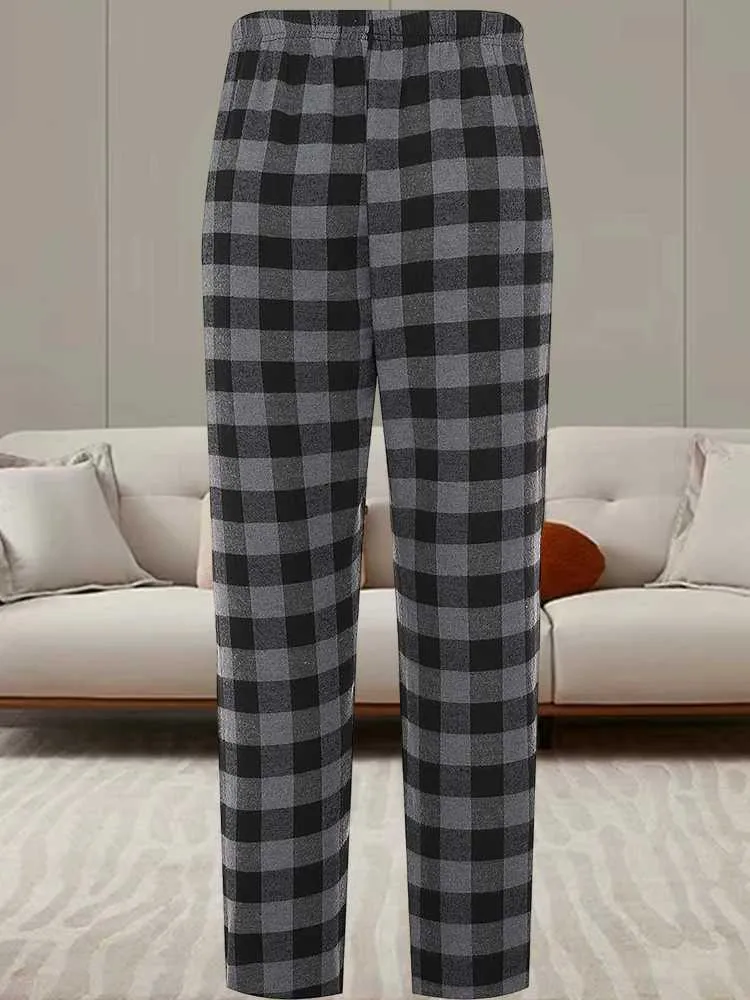 Pyjama Homme 2 Pièces à Carreaux – Manches Longues, Pantalon, Tissu Doux Pour Automne Et Hiver