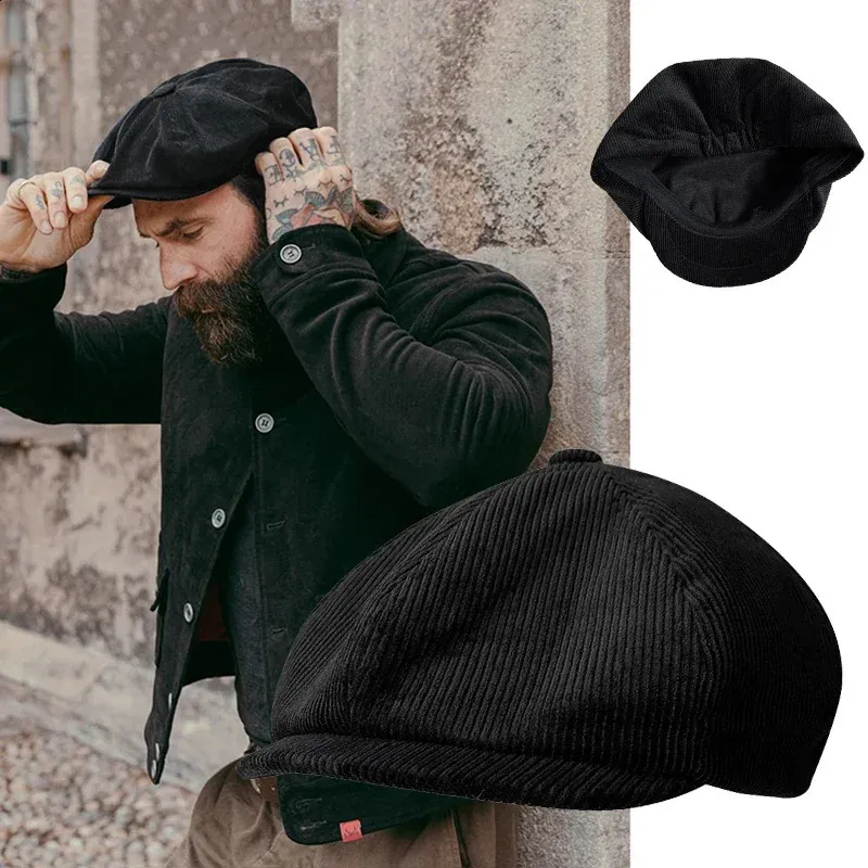 Corduroy Newsboy Cap Black Flat Cap - Jaxon & James