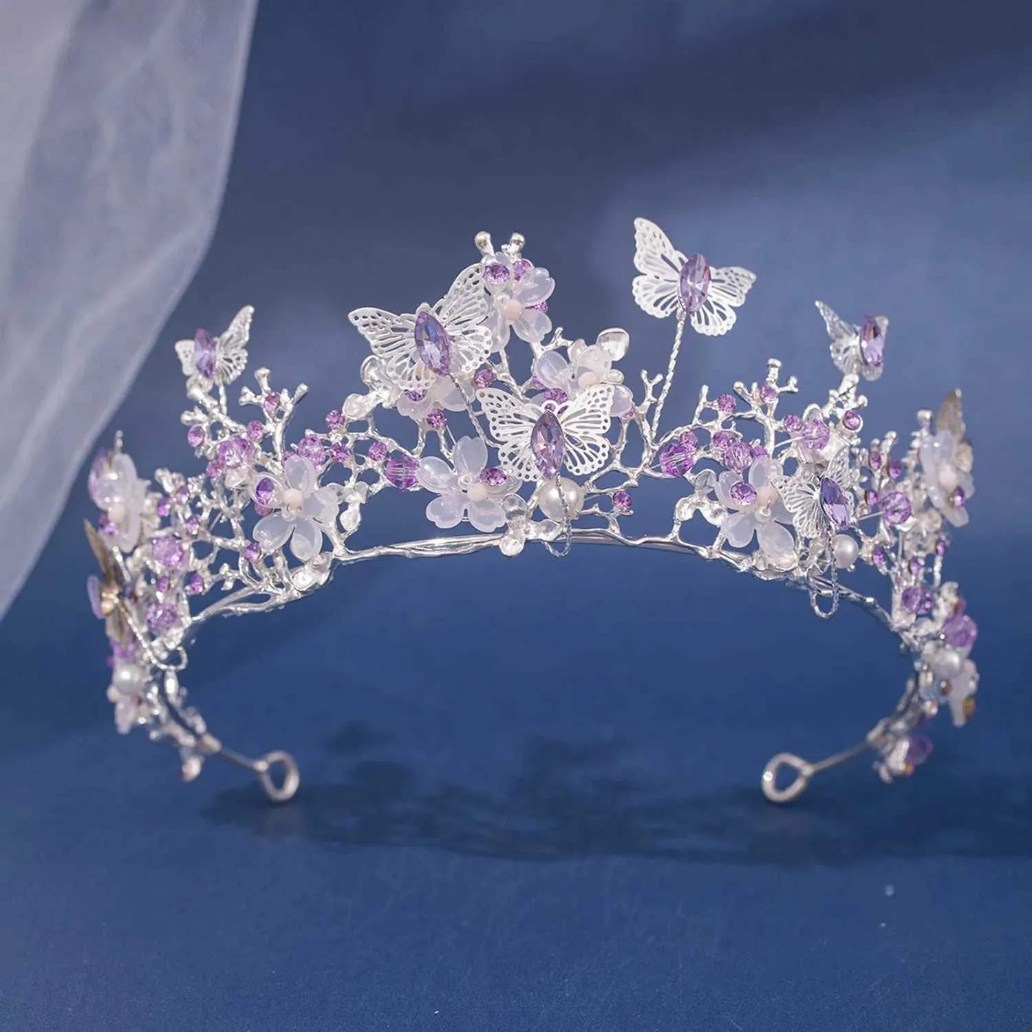 butterfly Baroque crown headband flower wedding tiara crystal bridal diadem Butterfly Tiara, Gold Butterfly Crown Headband, Gift for  main image 4