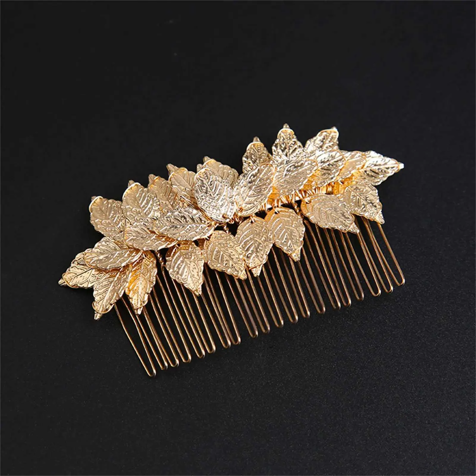 Elegant Wedding Hair Combs Gold Alloy Leaf Hairpins Side 