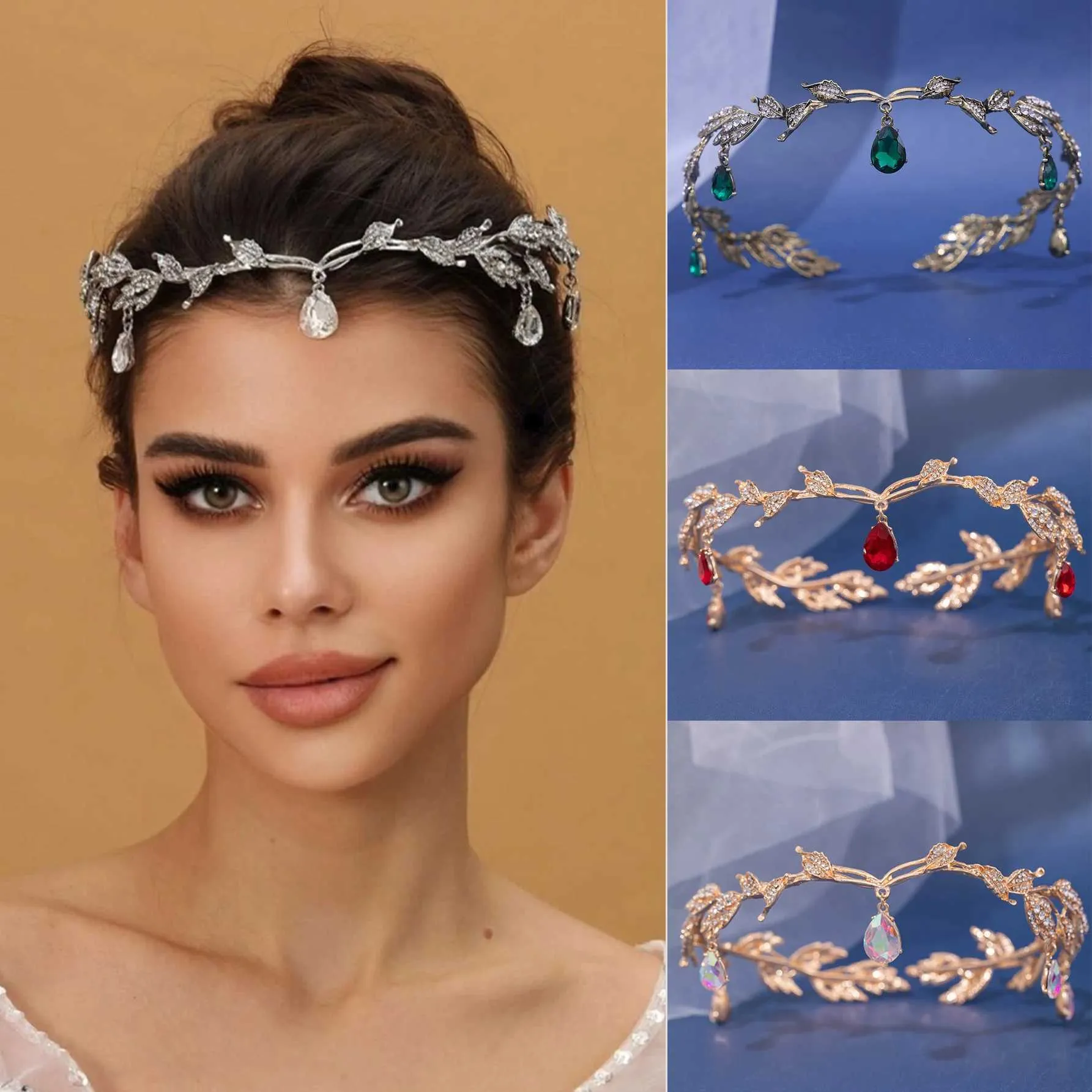 NEW! Retro Baroque Waterdrop Silver Crystal Rhinestone Waterdrop Leaf Tiara. Vintage Leaf Waterdrop Tiara - Crystal Rhinestone Wedding  main image 2