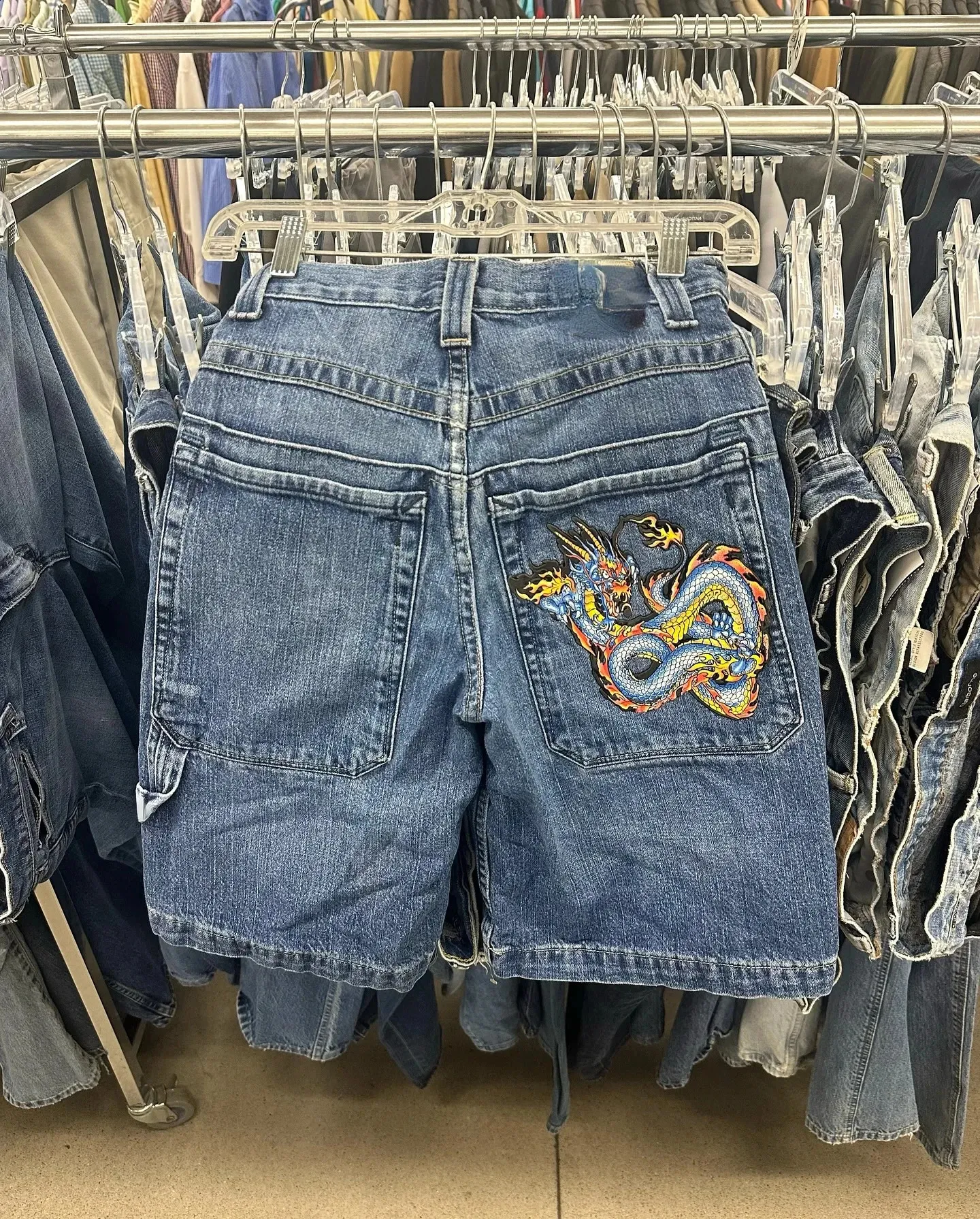 Chinese Loong Hip Hop jeans and shorts - 2000s Style, Wide Chinese Loong Hip Hop jeans and shorts - 2000s Style, Wide