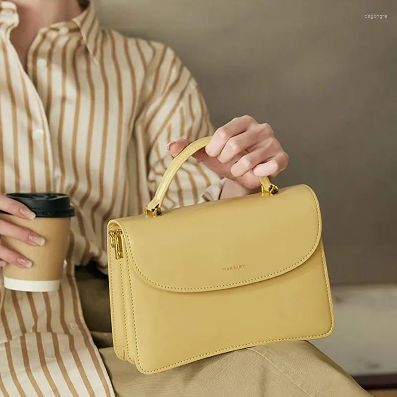 Chic Square Cowhide Shoulder Bag for Women - Two Layer Design with ...