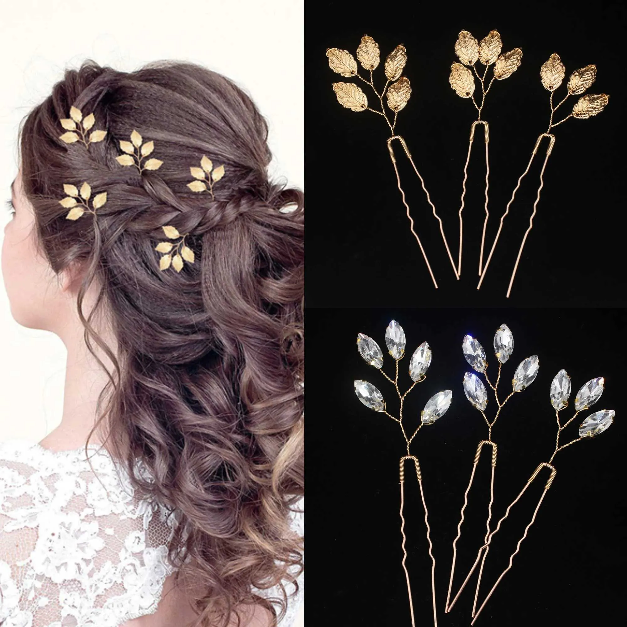 Bridal Party Hair Accessories: Gold Tone U Shaped Hair Clips  display picture 1