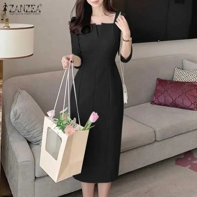 DHgate.com:Womens Slim Fit Square Neck 3/4 Sleeve Pencil