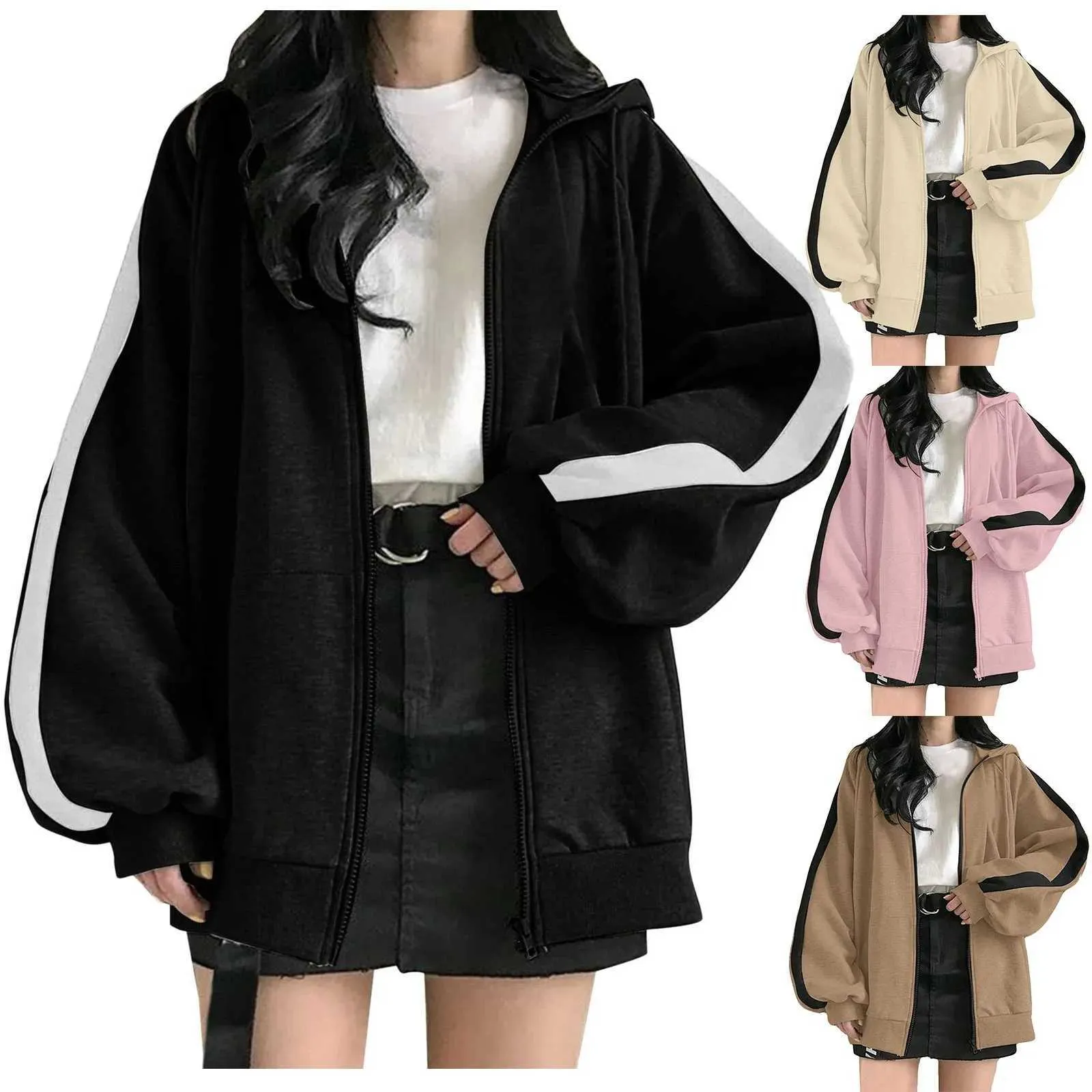 Harajuku Korean Style Oversized Zip-Up Hoodie for Women - Long