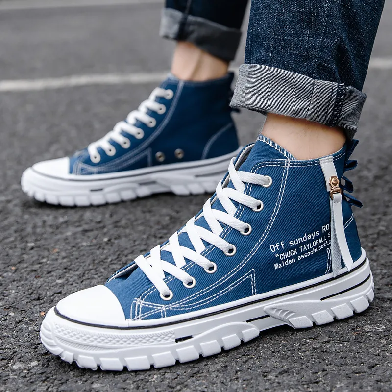 Men's Canvas Boat Shoes Spring Casual High Top Sneakers, Non-Slip  Vulcanized Shop Now!
