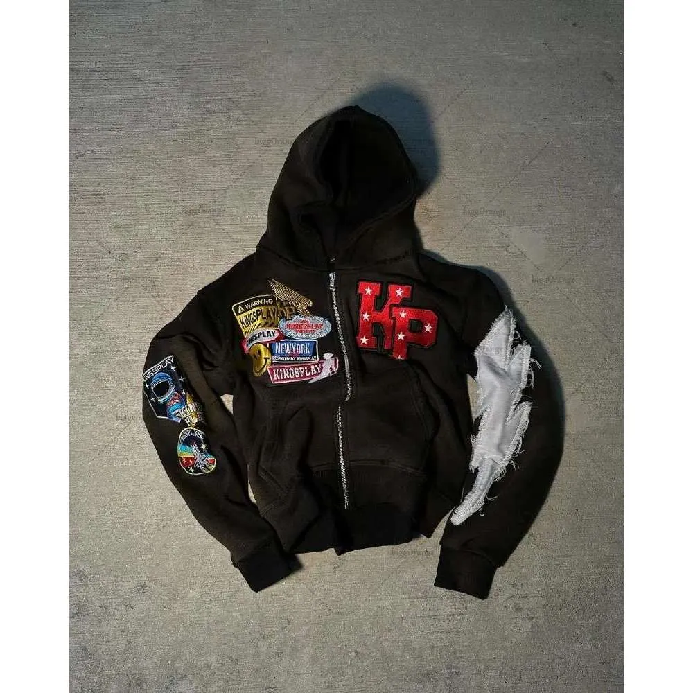 Amerikansk broderad överdimensionerad huvtröja för män Y2k High Street Modemärkeskläder Lös retro dragkedja tröja för kvinnor_voghion.com