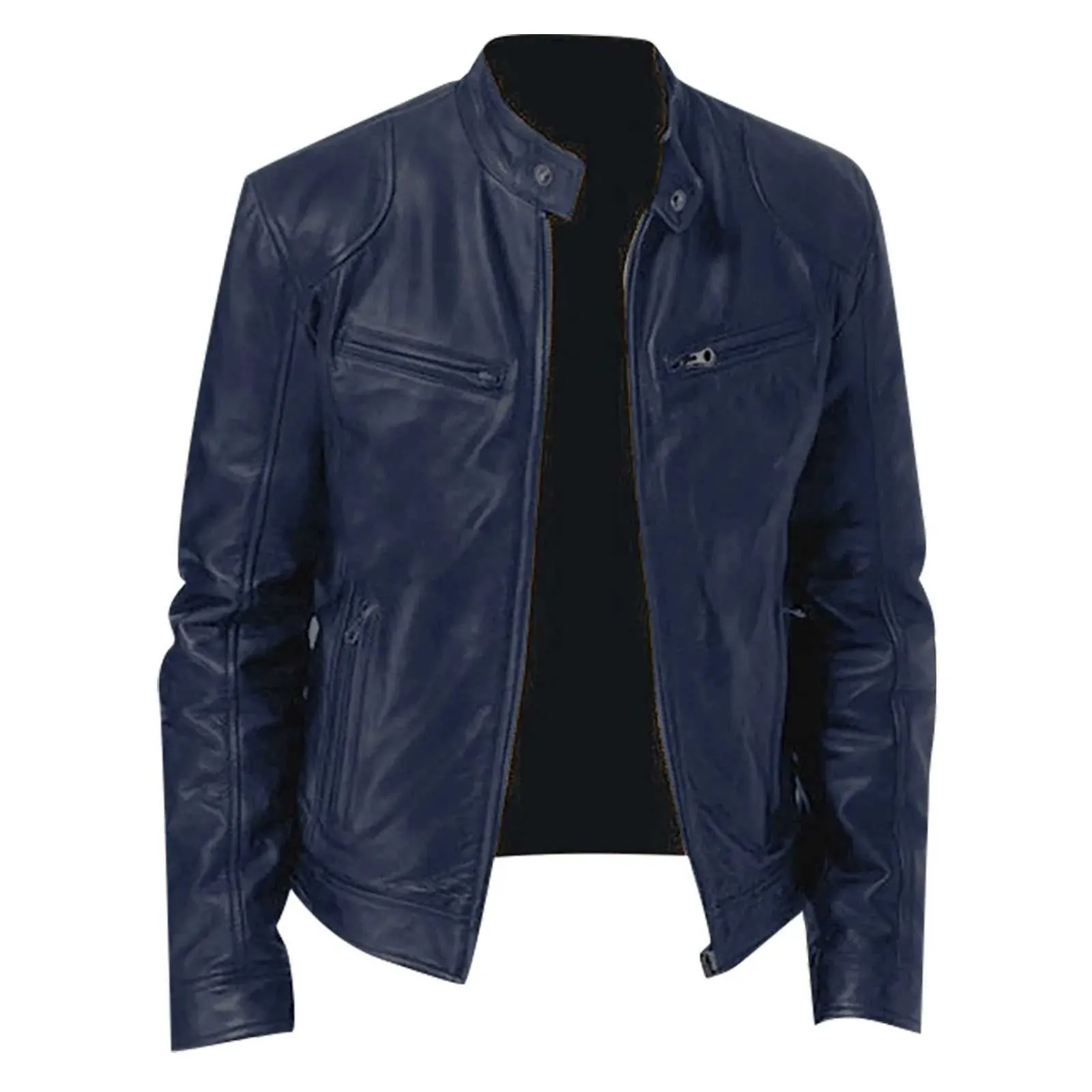 Men's Slim Fit Leather leather jacket with Stand Collar