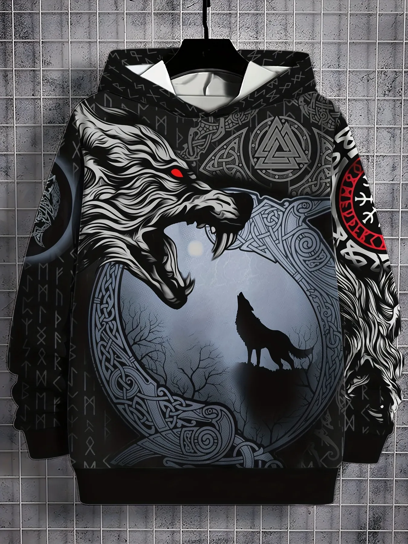 Hoodie Deals Digital Wolf Hoodie OEM Fire And Ice Wolf 3D Digital - Main Image