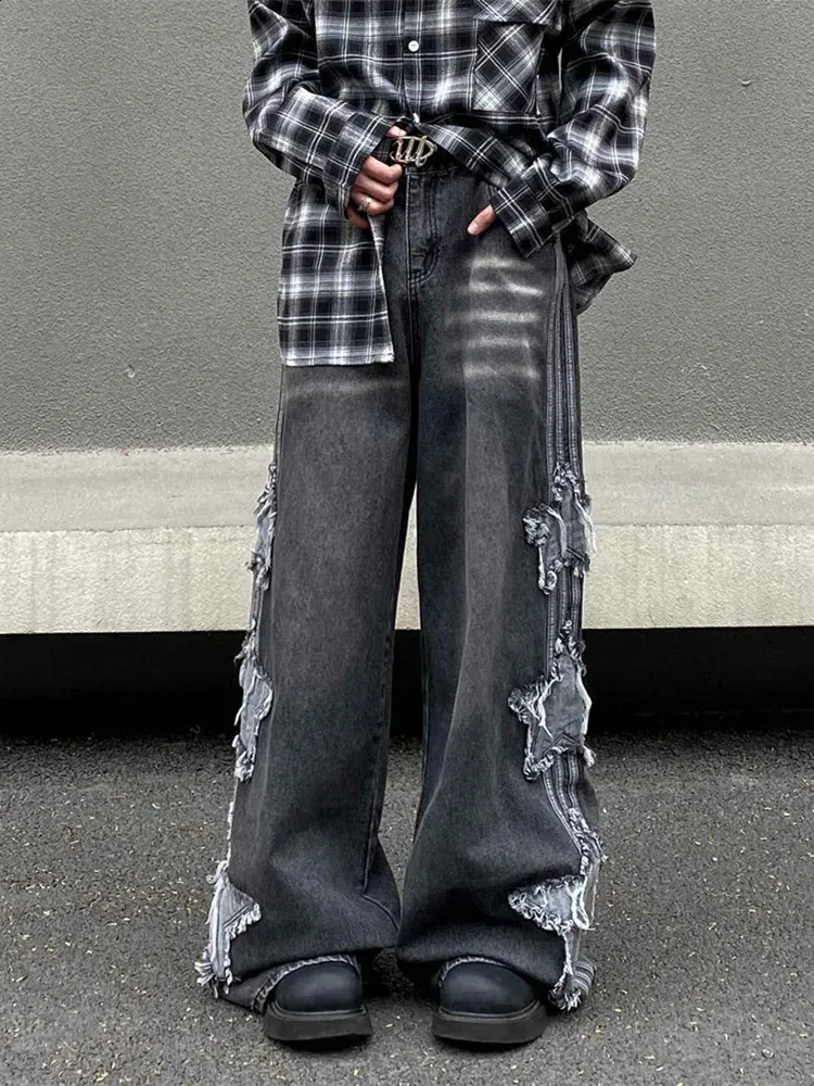 Street Style Y2k Jeans Hip Hop Style Patch Jeans Men Style Denim
