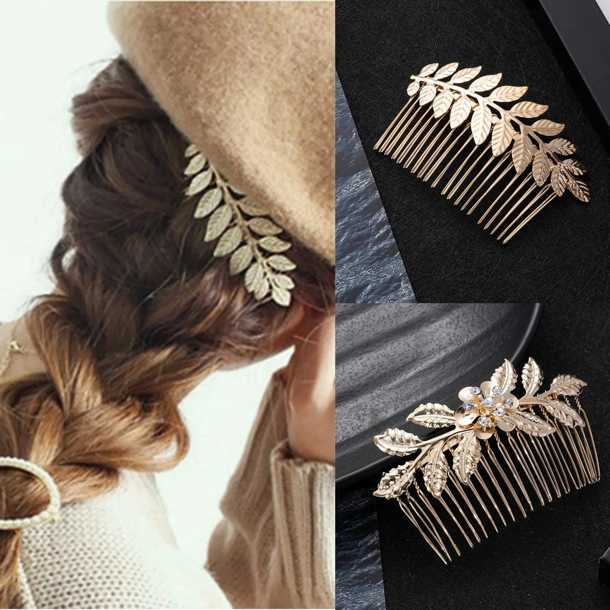 Gold Metal Leaf Hair Clips for Women & Girls - 24K Gold  display picture 1