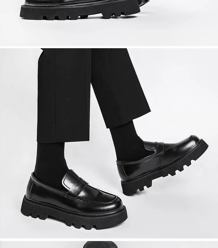 DHgate.com:Mens Genuine Leather Loafers with Thick Platform