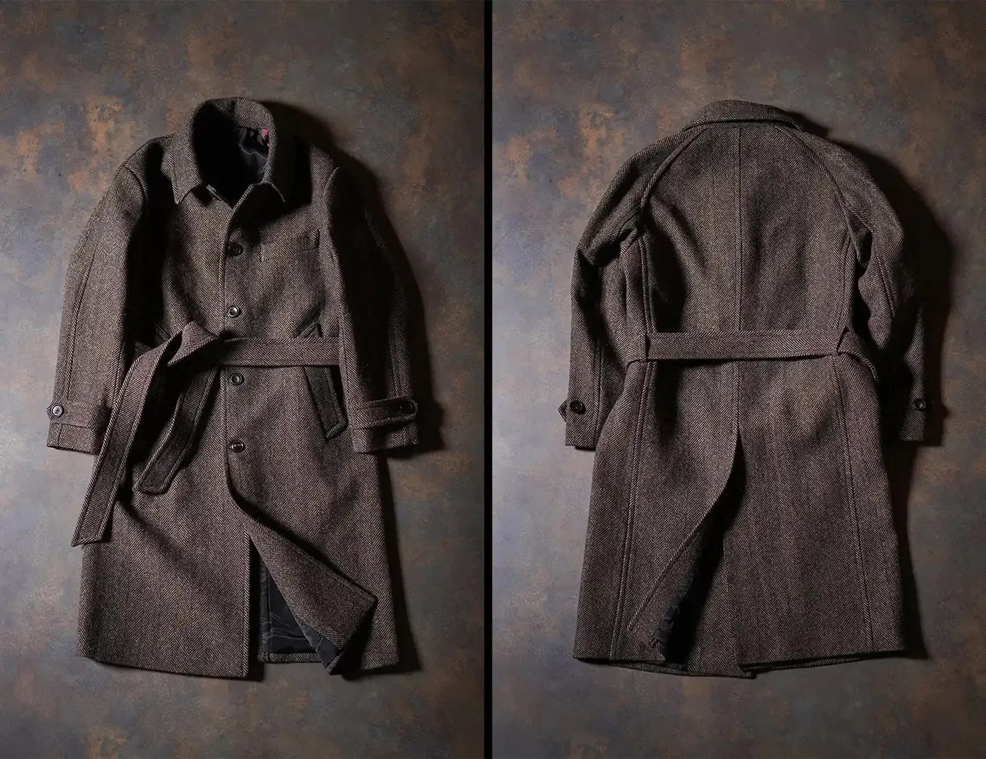Mens Wool Overcoat Herringbone Tweed Balmacaan Coat: Elegant